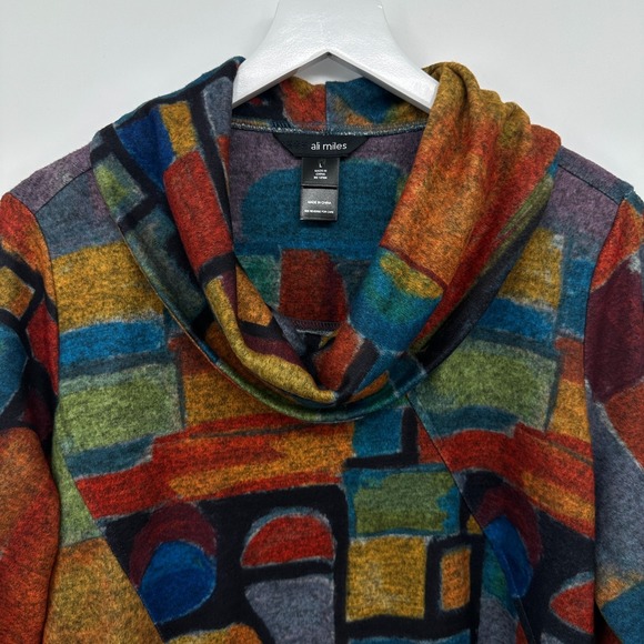 Ali Miles Brushed Knit Top Shirt Size Large 3/4 Sleeve‎ Cowl Neck Artsy Boho New - Picture 4 of 16